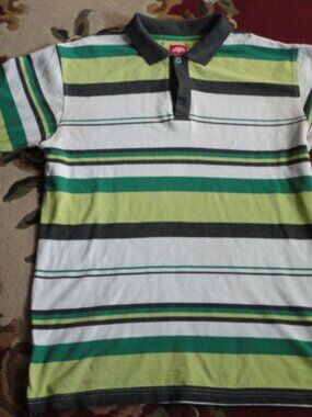 PJ Mark Size Large White Dark Green Striped Collar Shirt